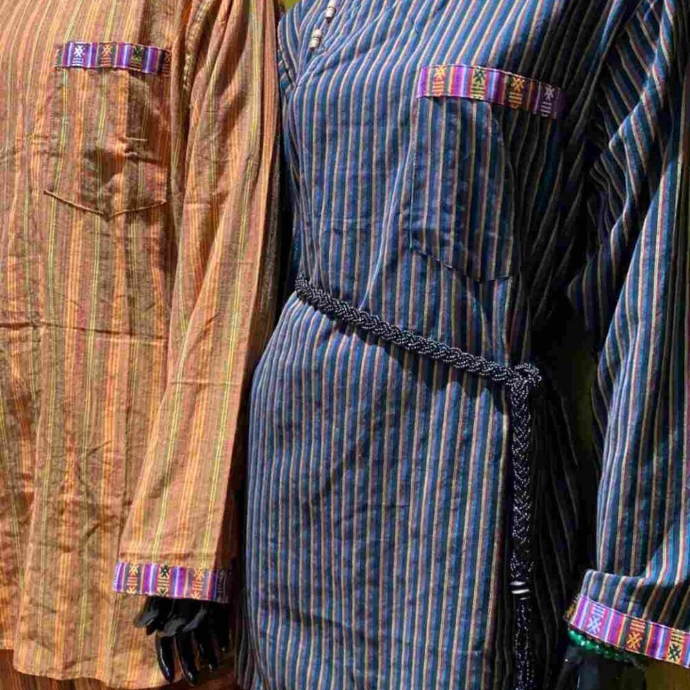 Cotton Bhutani Trim Long-Sleeve Round Neck Tunic - Stripes (Rasta)